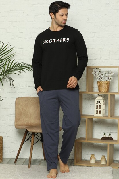 Brothers Baskılı Uzun Kollu Erkek Pijama Takımı - 1
