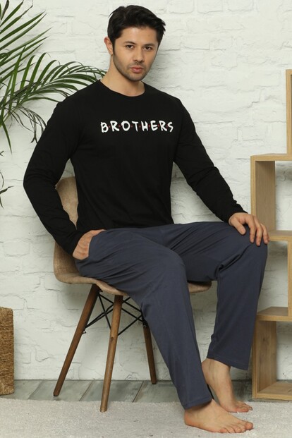Brothers Baskılı Uzun Kollu Erkek Pijama Takımı - 2