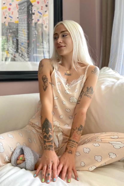 Bulut Dantelli İp Askılı Örme Kadın Pijama Takımı - 1