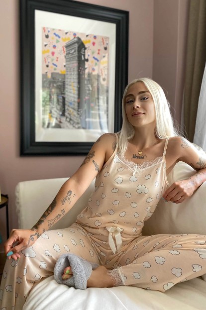 Bulut Dantelli İp Askılı Örme Kadın Pijama Takımı - 2