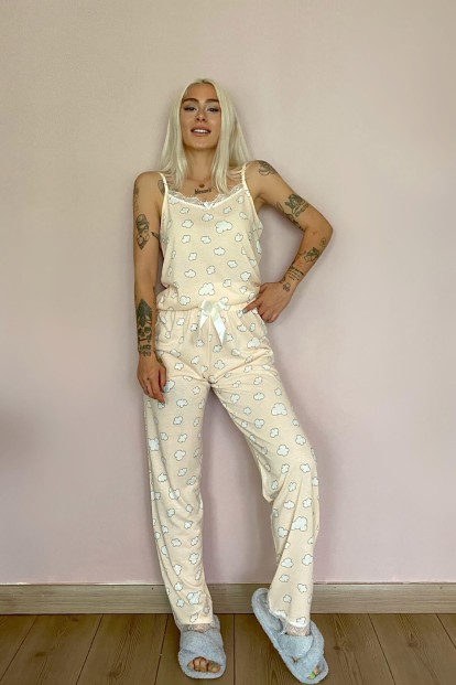 Bulut Dantelli İp Askılı Örme Kadın Pijama Takımı - 5