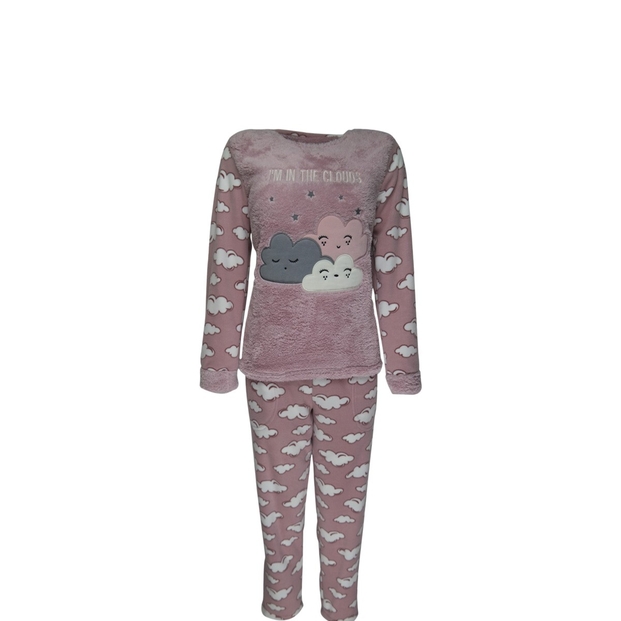 Bulut Desenli Peluş Pijama Takımı - 1