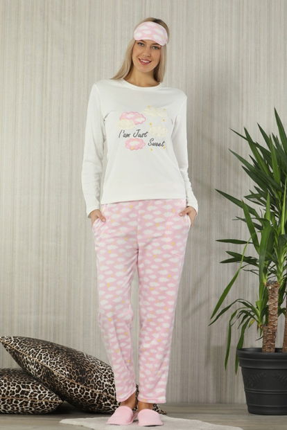 Bulut Desenli Sabahlıklı Peluş Pijama Takımı - 2