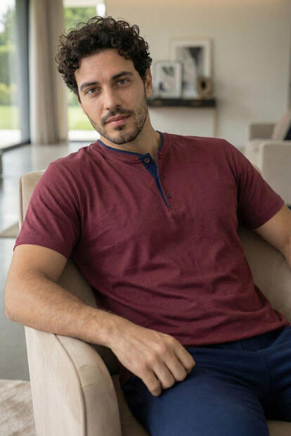 Burgundy Wine Kısa Kollu Pat Detaylı Elegant Erkek Pijama Takımı - 4