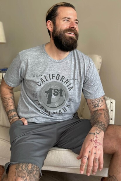 California Baskılı Şortlu Kısa Kollu Erkek Pijama Takımı - 6