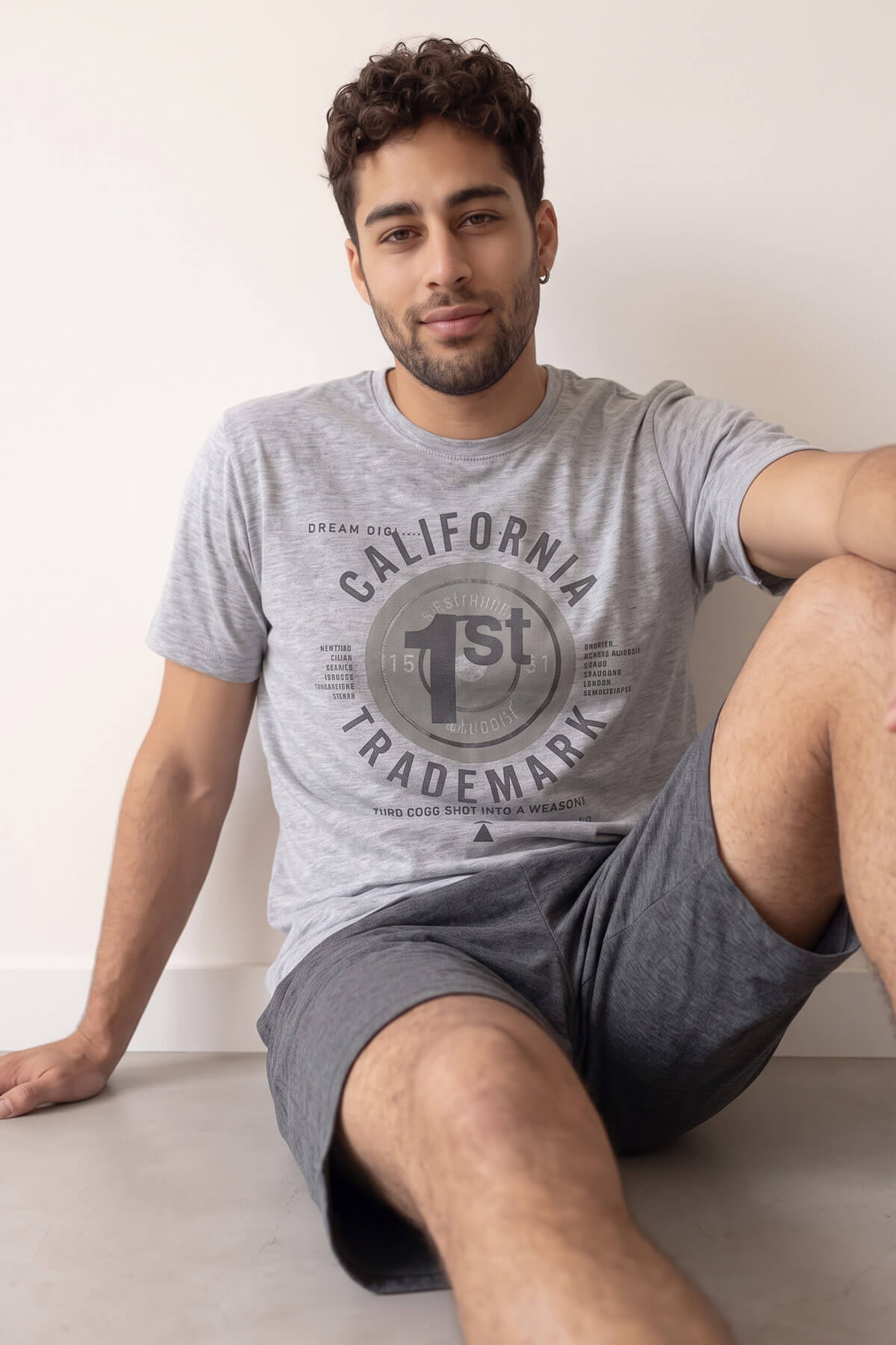 California Baskılı Şortlu Kısa Kollu Erkek Pijama Takımı - Pijamaevi (1)
