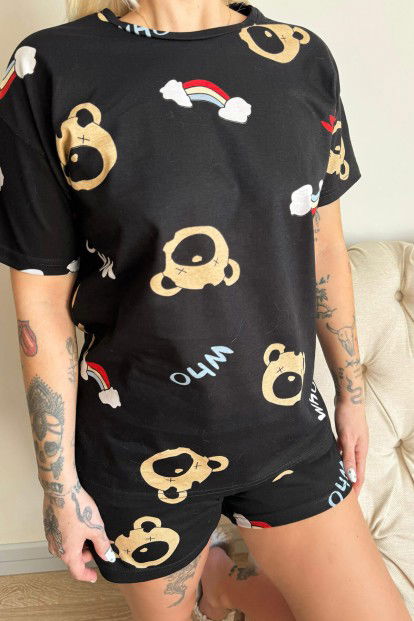 Canid Desenli Örme Şortlu Kısa Kollu Kadın Pijama Takımı - 5