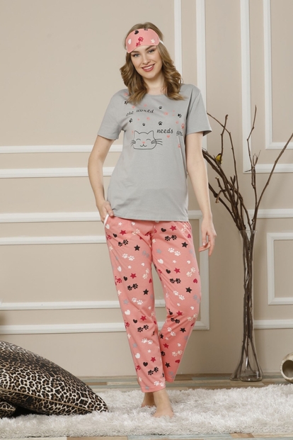 Cats Need Desenli Kısa Kollu Kadın Pijama Takımı - 2