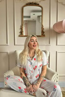Ballon Desenli Kısa Kol Önden Düğmeli Kadın Pijama Takımı - Thumbnail