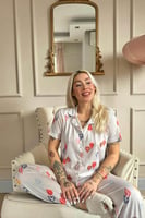Ballon Desenli Kısa Kol Önden Düğmeli Kadın Pijama Takımı - Thumbnail