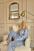 Bebe Mavi Azul Exclusive Kadife Sabahlıklı Kadın Pijama Takımı  - Thumbnail