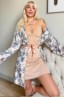 Bej Svila Exclusive Örme Sabahlıklı Gecelik Kadın Pijama Takımı - Thumbnail