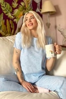 Blue Stars Aydede Baskılı Kısa Kollu Kadın Pijama Takımı - Thumbnail
