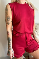 Bordo Basic Kolsuz Askılı Şortlu Kadın Pijama Takımı - Thumbnail