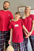Bordo Bear Kısa Kol Anne Kız Aile Pijaması - Çocuk Takımı - Thumbnail