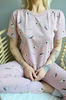 Cheesecake Kahve Baskılı Kısa Kollu Kadın Pijama Takımı - Thumbnail