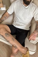 Ekru Üst Siyah Alt Erkek Şortlu Pijama Takımı - Thumbnail