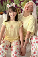 Fruit Time Baskılı Kısa Kollu Anne Kız Kombin Pijama Takımı - Thumbnail