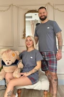 Füme Bear Şortlu Sevgili Aile Pijaması - Erkek Takımı - Thumbnail