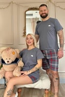Füme Bear Şortlu Sevgili Aile Pijaması - Kadın Takımı - Thumbnail