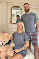 Füme Bear Şortlu Sevgili Aile Pijaması - Kadın Takımı - Thumbnail