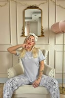 Gri Beautiful Desenli Kısa Kollu Örme Kadın Pijama Takımı - Thumbnail