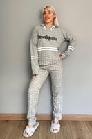 Gri Bonjour Street Desenli Yumoş Örme Pijama Takımı - Thumbnail