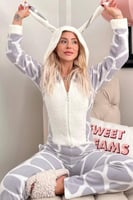 Gri Dalmaçyalı Desenli Polar Peluş Tulum Kadın Pijama - Thumbnail