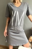 Gri Sleepy Baskılı Kadın Gecelik - Thumbnail