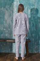 Gri Wild But Desenli Kız Çocuk Peluş Pijama Takımı - Thumbnail