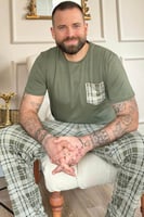 Haki Cep Detay Ekose Kısa Kollu Erkek Pijama Takımı - Thumbnail