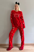 Kırmızı Baking Desenli Kadın Peluş Pijama Takımı - Thumbnail