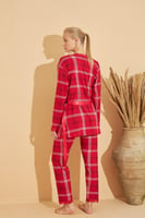 Kırmızı Ekose Desenli Bambu Sabahlıklı Kadın Pijama Takımı - Thumbnail