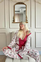 Kırmızı Flore Exclusive Örme Sabahlıklı Kadın Pijama Takımı - Thumbnail
