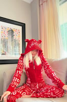 Kırmızı Laugh Desenli Kadın Polar Peluş Tulum Pijama Takımı - Thumbnail