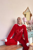Kırmızı Soul Desenli Tam Peluş Pijama Takımı - Thumbnail