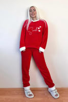 Kırmızı Soul Desenli Tam Peluş Pijama Takımı - Thumbnail