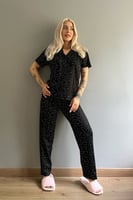 Konfeti Desenli Örme Önden Düğmeli Kısa Kol Kadın Pijama Takımı - Thumbnail