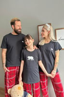 Lacivert Bear Kısa Kol Sevgili Aile Pijaması - Kadın Takımı - Thumbnail