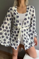 Lacivert Berry Desenli Kadın Kimono Sabahlık - Thumbnail