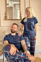 Lacivert Cep Detay Kısa Kol Sevgili Aile Pijaması - Erkek Takımı - Thumbnail