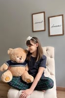 Lacivert Cep Kısa Kol Anne Kız Aile Pijaması - Çocuk Takımı - Thumbnail