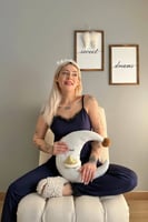 Lacivert Dantelli İp Askılı Örme Kadın Pijama Takımı - Thumbnail