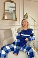 Lacivert Deep Chic Desenli Kadın Peluş Pijama Takımı - Thumbnail