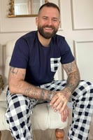 Lacivert Ekru Ekose Cep Detay Ekose Kısa Kollu Erkek Pijama Takımı - Thumbnail