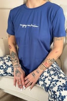 Lacivert Enjoy Desenli Kısa Kollu Örme Kadın Pijama Takımı - Thumbnail