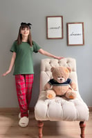 Yeşil Jr. Kısa Kol Anne Kız Aile Pijaması - Çocuk Takımı - Thumbnail