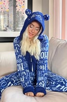 Lacivert Laugh Desenli Kadın Polar Peluş Tulum Pijama Takımı - Thumbnail