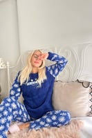 Lacivert Most Thing Desenli Kadın Peluş Pijama Takımı - Thumbnail