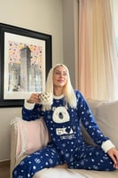Lacivert Ready Bear Desenli Peluş Polar Pijama Takımı - Thumbnail